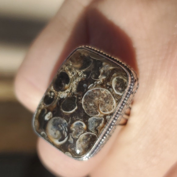 New Turritella Agate Fossil 925 Silver Ring. - Picture 15 of 16